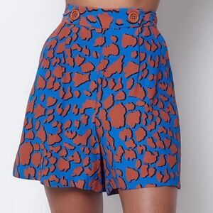 Corey Lynn Calter‎ Shorts Women's XS Jordan Blue Rust High Waist Giraffe Lined